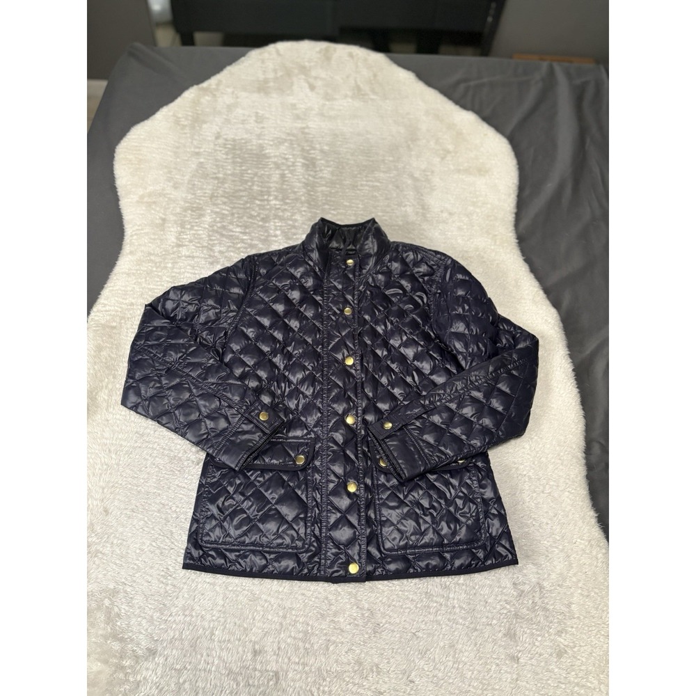 J Crew‎ Diamond Quilted Jacket Womens PM Navy Down Insulated Snap Up Puffer Coat